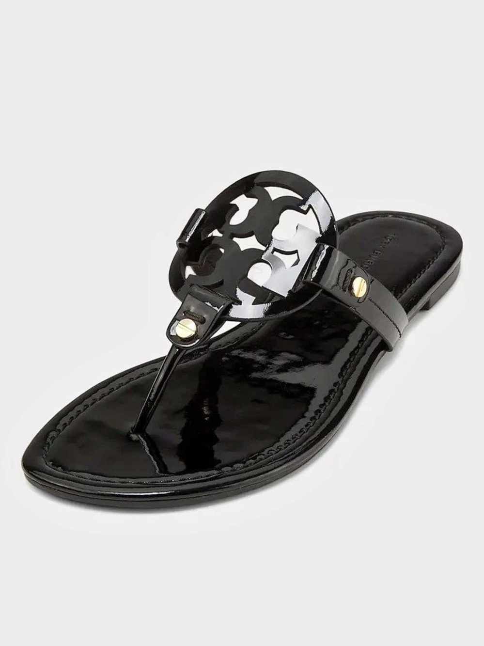 Tory Burch Miller Black Patent Sandals Size 8